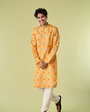 Diwas Men Sunset Gold Kurta Pajama Ensemble