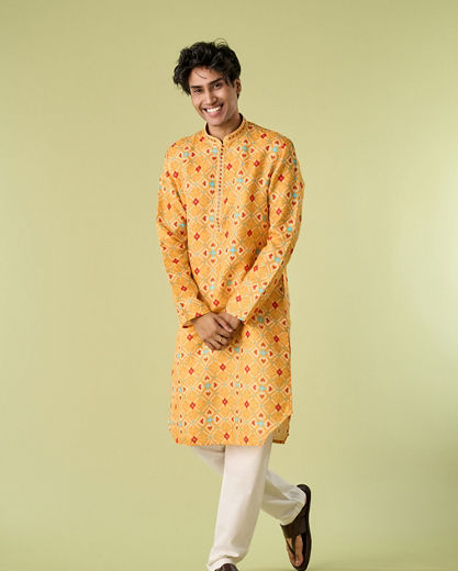 Diwas Men Sunset Gold Kurta Pajama Ensemble