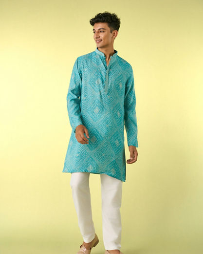 Diwas Men Turquoise Blue Aura Kurta Pajama