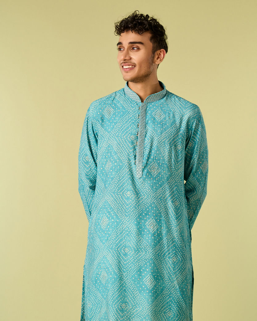 Diwas Men Turquoise Blue Aura Kurta Pajama