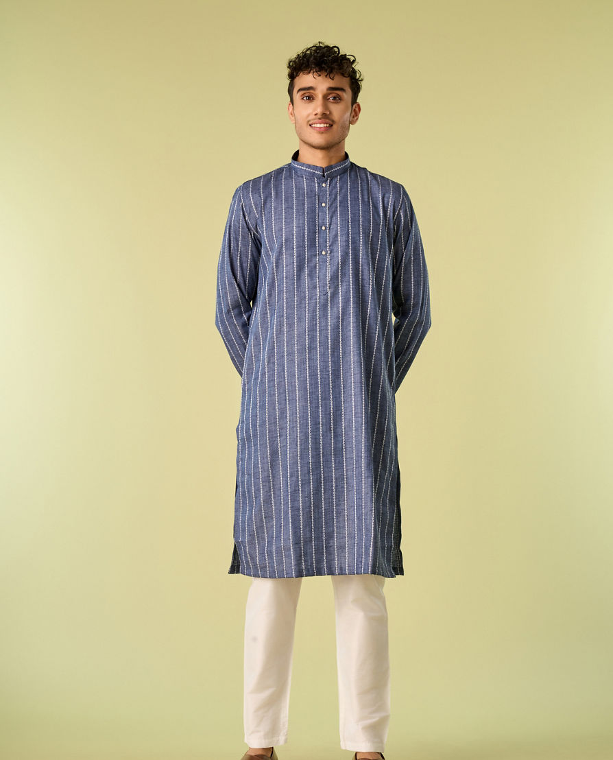 Diwas Men Regal Mid-Blue Kurta Pajama