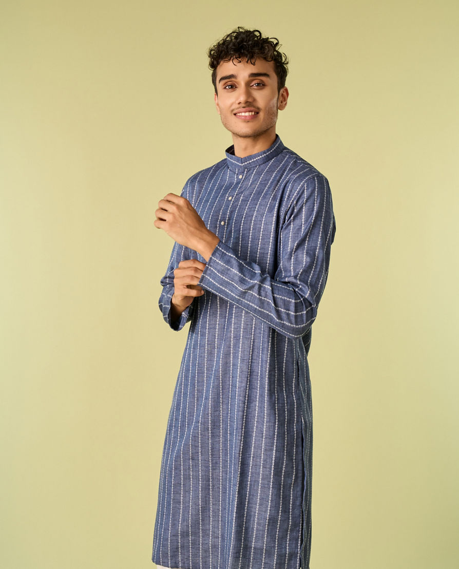 Diwas Men Regal Mid-Blue Kurta Pajama