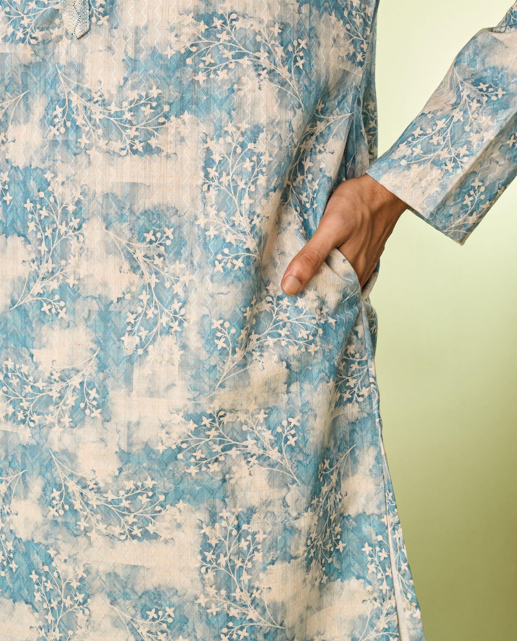 Diwas Men Aqua Green Accent Cream Kurta Pajama