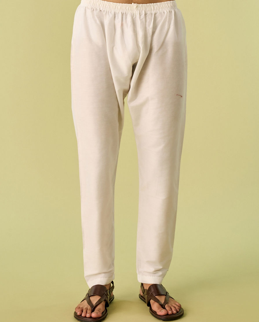 Diwas Men Aqua Green Accent Cream Kurta Pajama