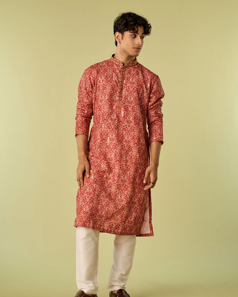 Diwas Men Divine Red Kurta Pajama
