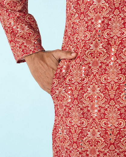 Diwas Men Divine Red Kurta Pajama