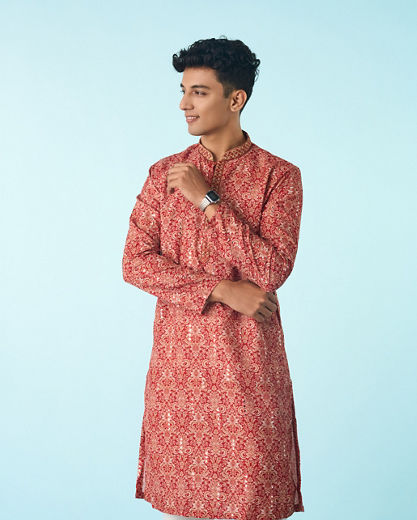 Diwas Men Divine Red Kurta Pajama