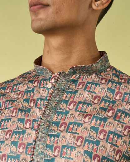 Diwas Men Teal Green Elegance Kurta Pajama