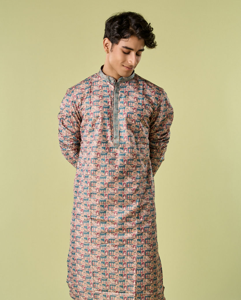Diwas Men Teal Green Elegance Kurta Pajama