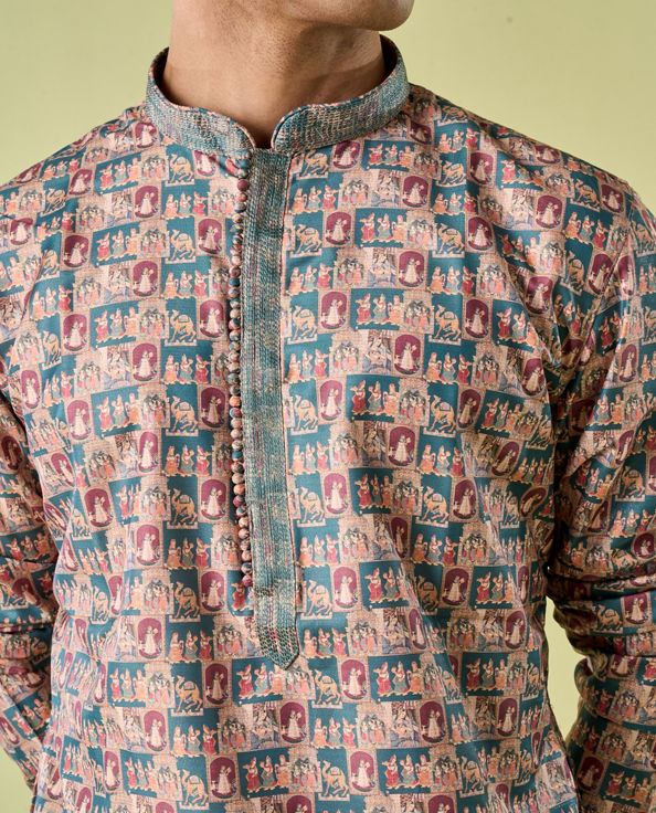 Diwas Men Teal Green Elegance Kurta Pajama