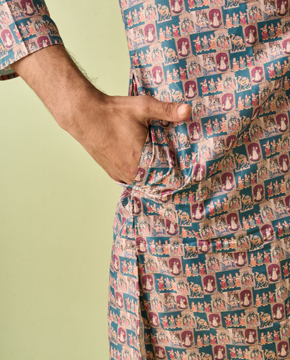 Diwas Men Teal Green Elegance Kurta Pajama