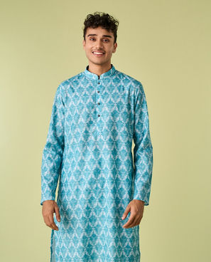 Diwas Men Aqua Green Ensemble Kurta Pajama
