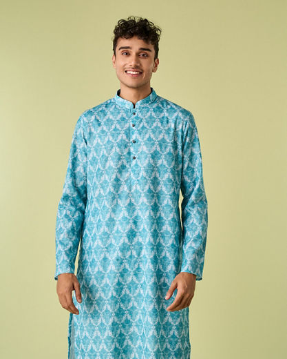 Diwas Men Aqua Green Ensemble Kurta Pajama