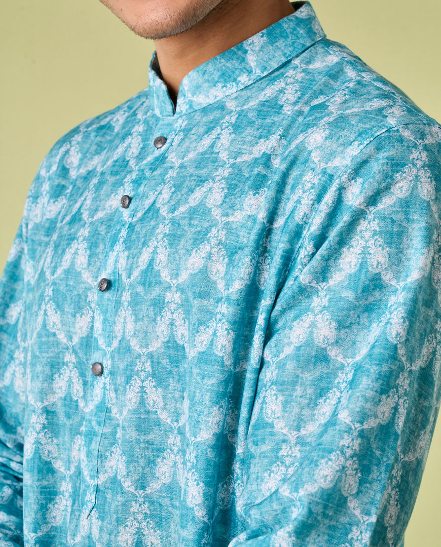 Diwas Men Aqua Green Ensemble Kurta Pajama