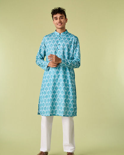 Diwas Men Aqua Green Ensemble Kurta Pajama