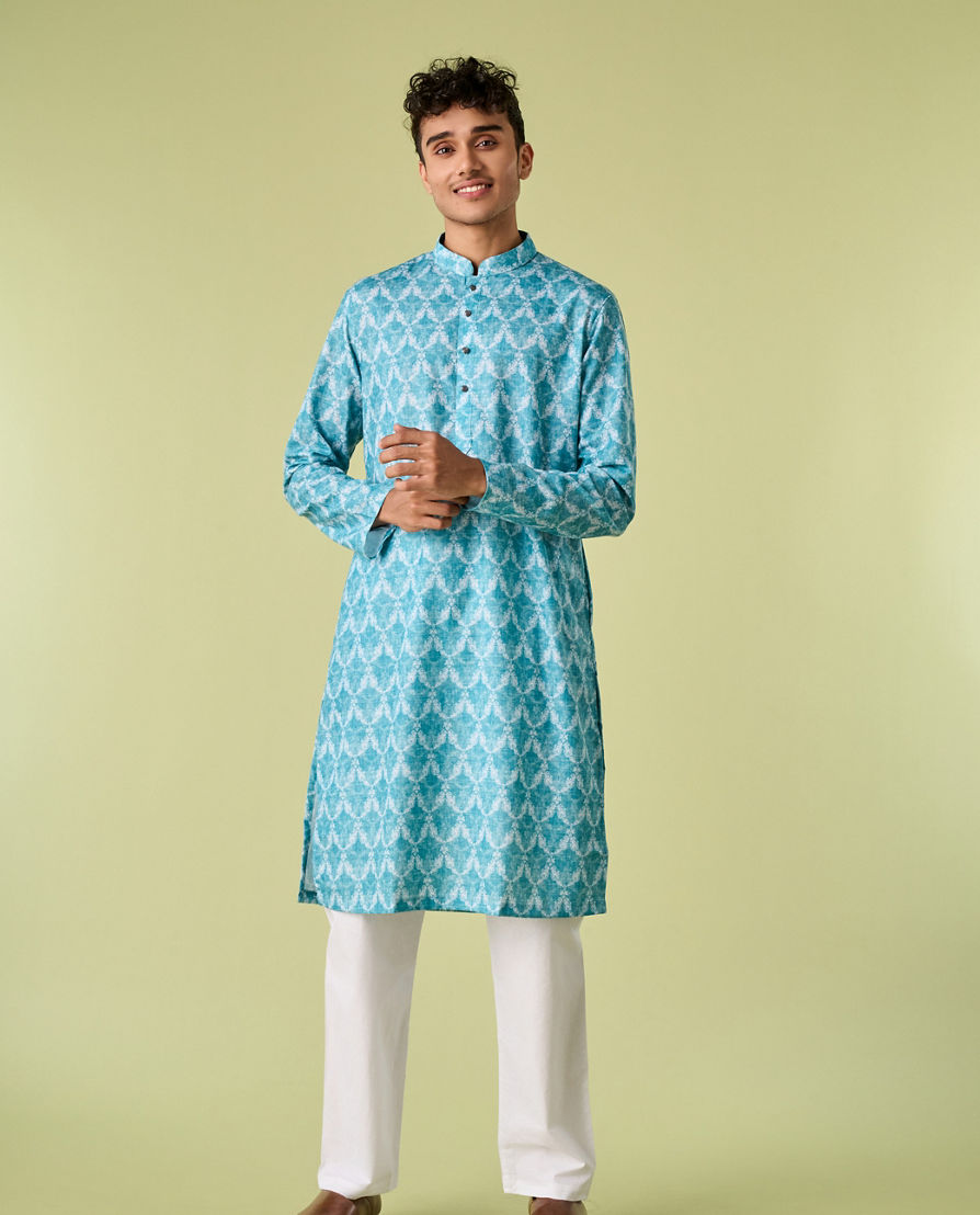 Diwas Men Aqua Green Ensemble Kurta Pajama
