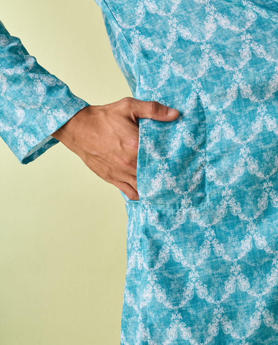 Diwas Men Aqua Green Ensemble Kurta Pajama
