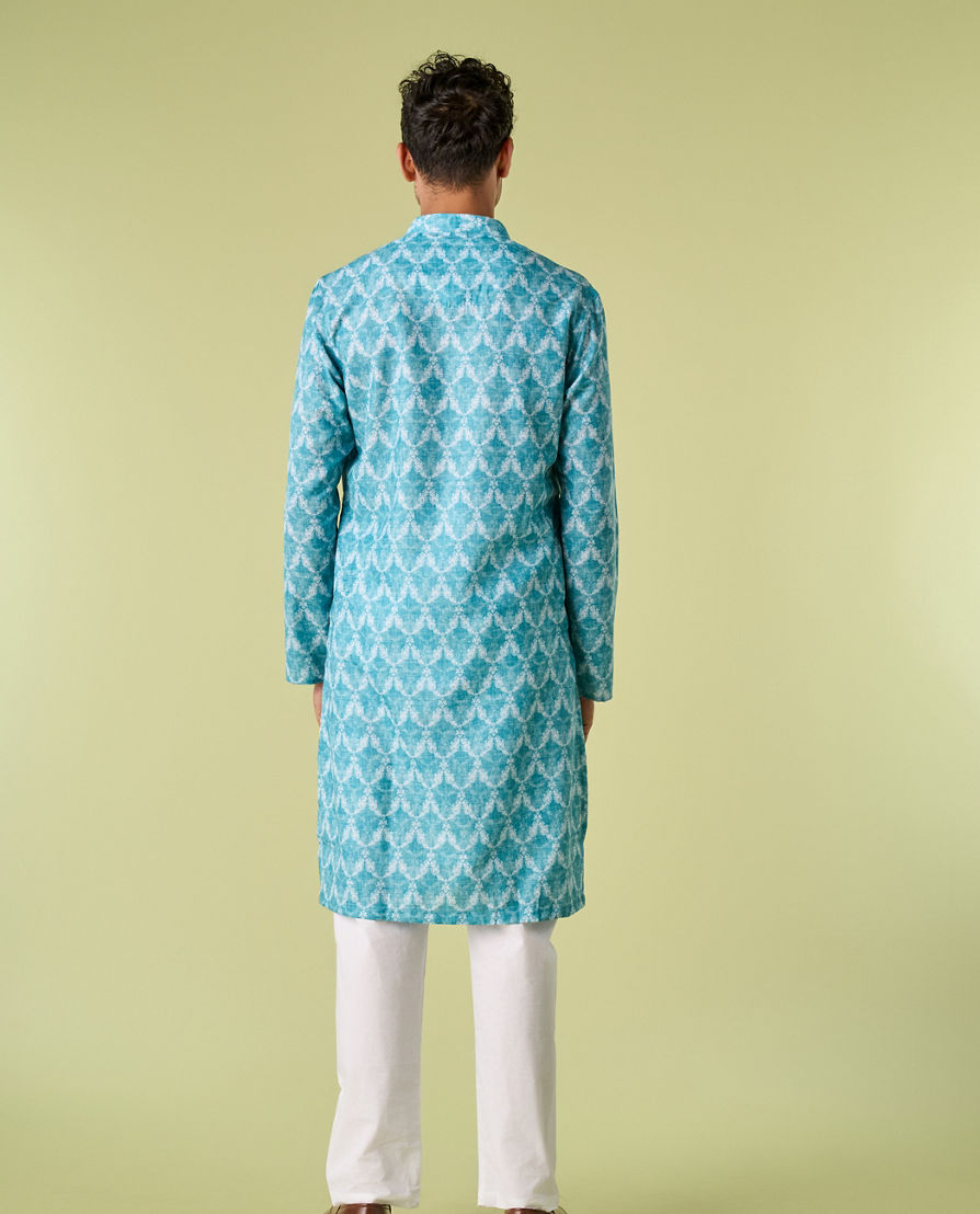 Diwas Men Aqua Green Ensemble Kurta Pajama