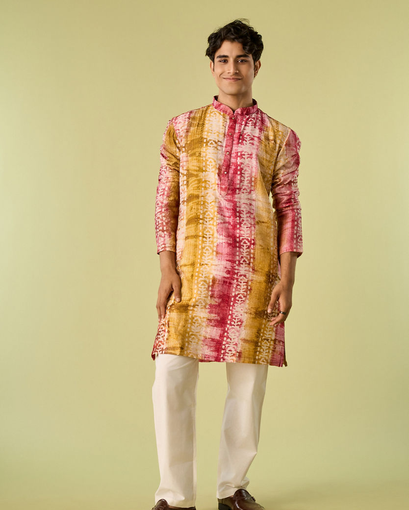 Diwas Men Pink Swirl Symmetry Kurta Pajama