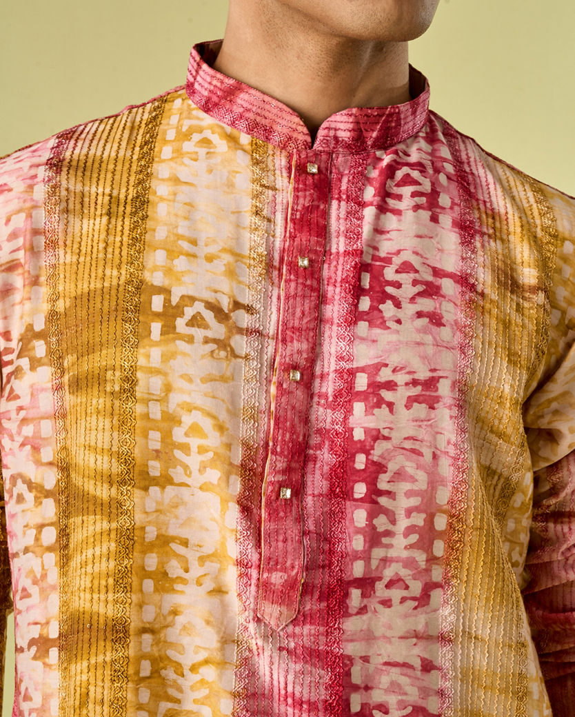 Diwas Men Pink Swirl Symmetry Kurta Pajama