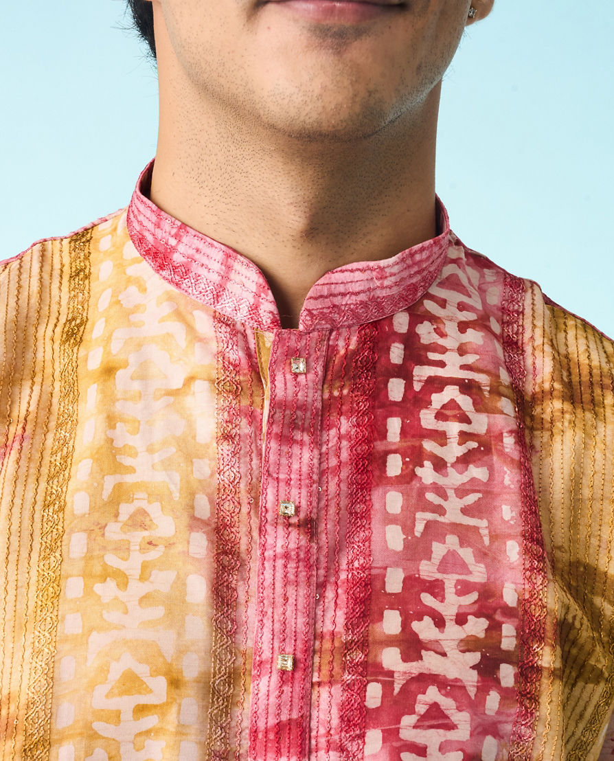 Diwas Men Pink Swirl Symmetry Kurta Pajama