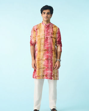 Diwas Men Pink Swirl Symmetry Kurta Pajama
