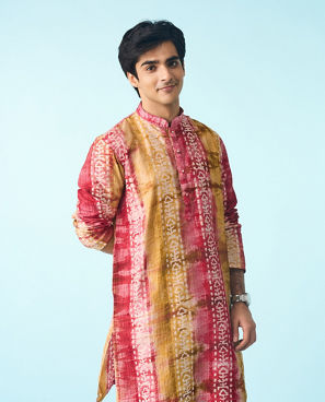 Diwas Men Pink Swirl Symmetry Kurta Pajama