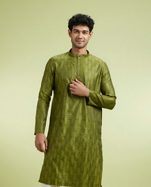 Diwas Men Olive Green Jacquard Kurta Pajama