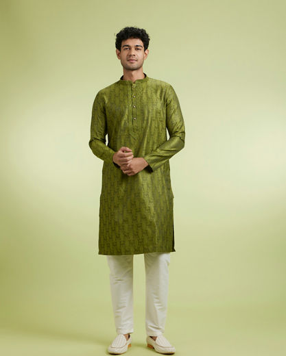 Diwas Men Olive Green Jacquard Kurta Pajama