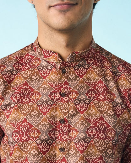 Diwas Men Gleaming Tan Kurta Pajama Set