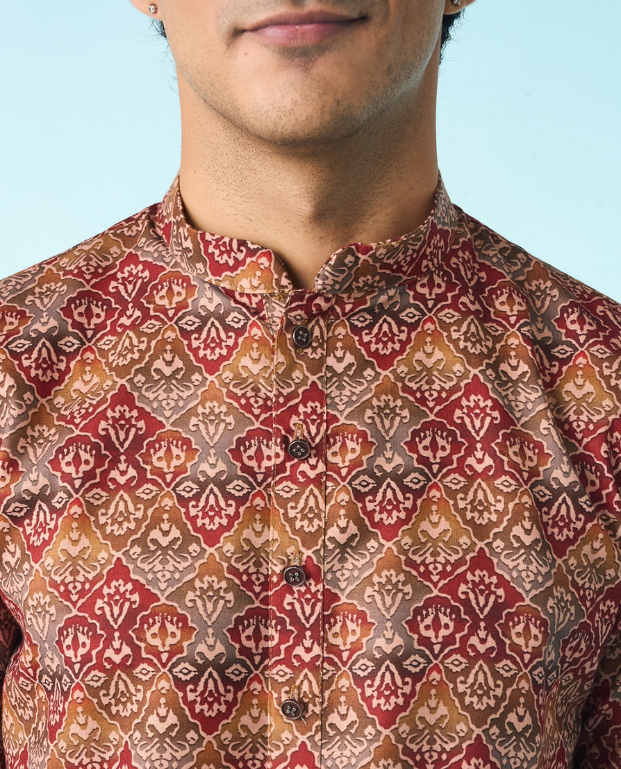 Diwas Men Gleaming Tan Kurta Pajama Set
