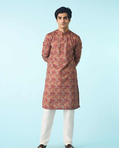 Diwas Men Gleaming Tan Kurta Pajama Set
