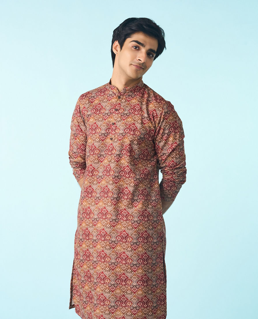 Diwas Men Gleaming Tan Kurta Pajama Set