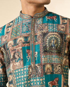 Diwas Men Festive Teal Green Kurta Pajama