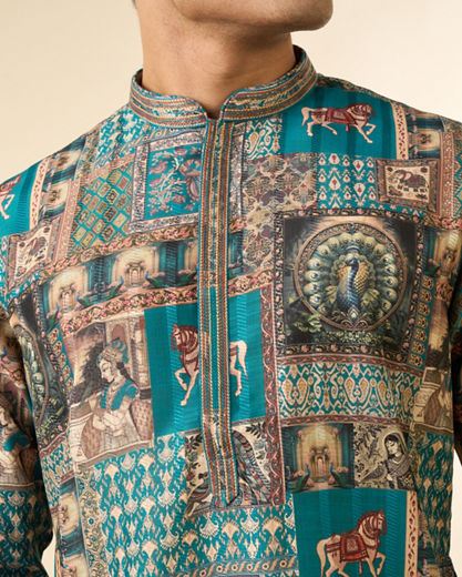 Diwas Men Festive Teal Green Kurta Pajama