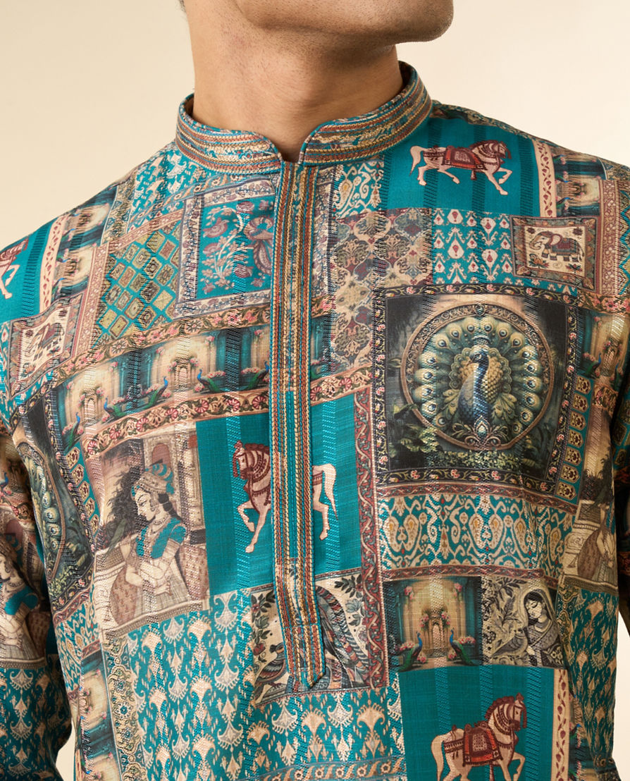 Diwas Men Festive Teal Green Kurta Pajama