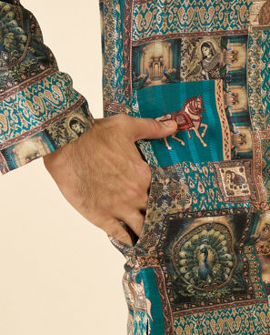 Diwas Men Festive Teal Green Kurta Pajama