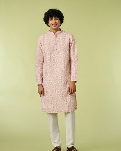 Diwas Men Pink Elegance Georgette Kurta Pajama