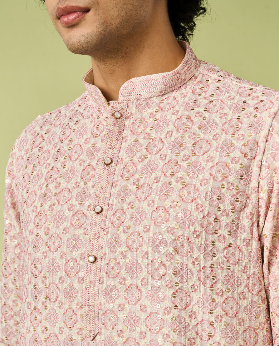 Diwas Men Pink Elegance Georgette Kurta Pajama