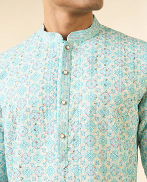 Diwas Men Light Blue Georgette Kurta Pajama
