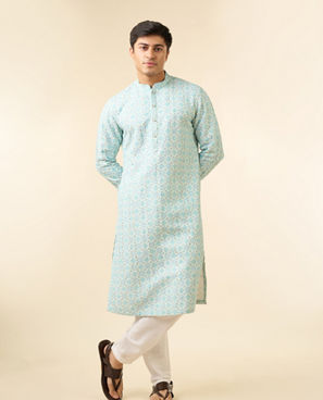 Diwas Men Light Blue Georgette Kurta Pajama