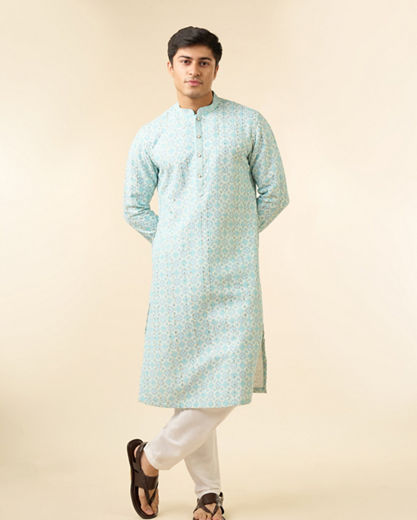 Diwas Men Light Blue Georgette Kurta Pajama