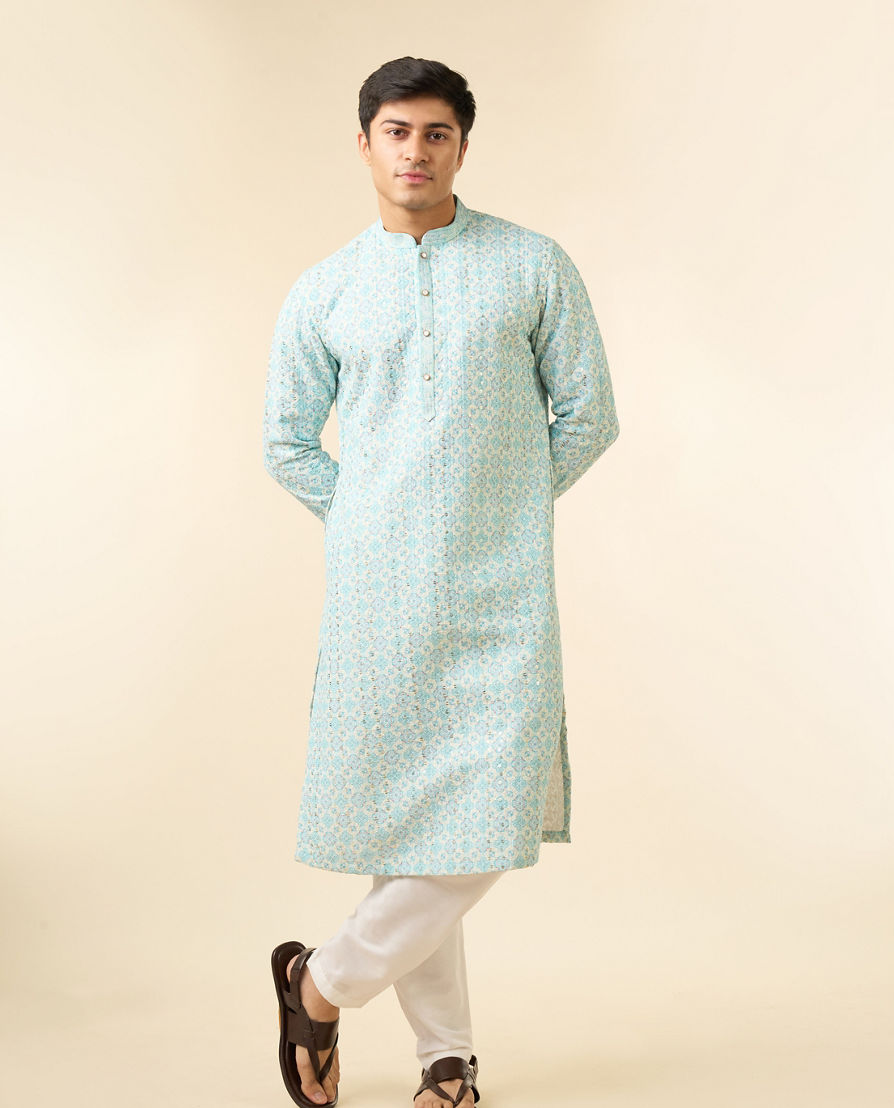 Diwas Men Light Blue Georgette Kurta Pajama