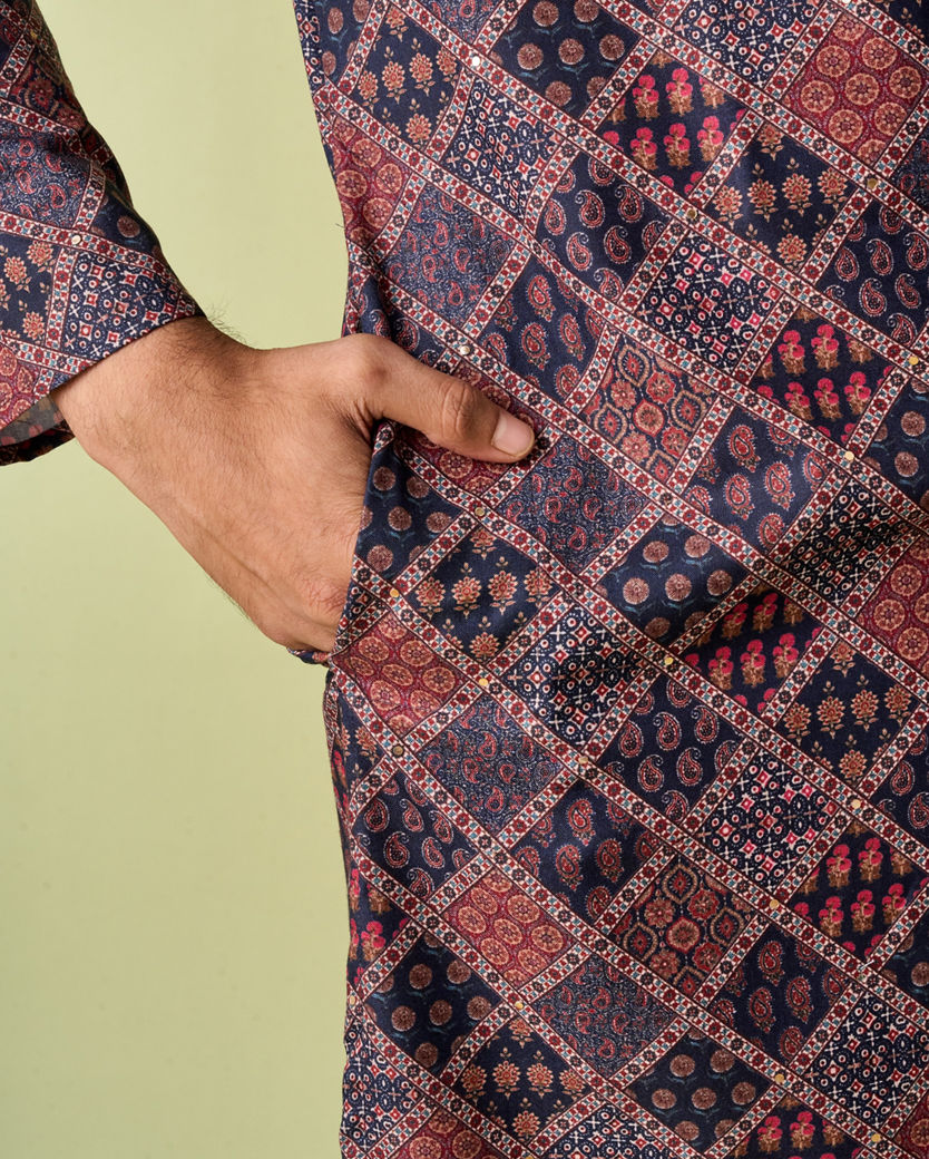 Diwas Men Regal Dark Blue Kurta Pajama