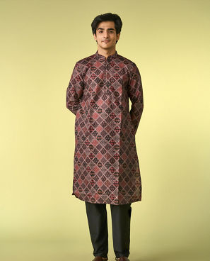 Diwas Men Elegant Black Cotton Kurta Pajama