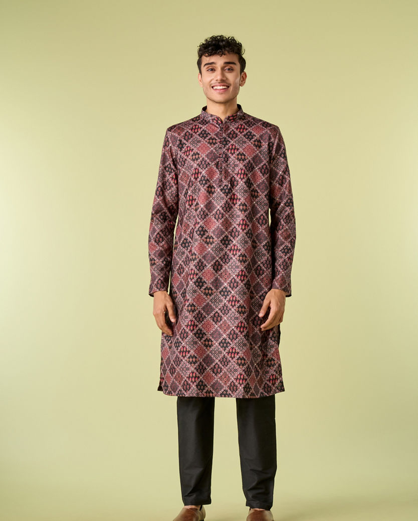 Diwas Men Elegant Black Cotton Kurta Pajama