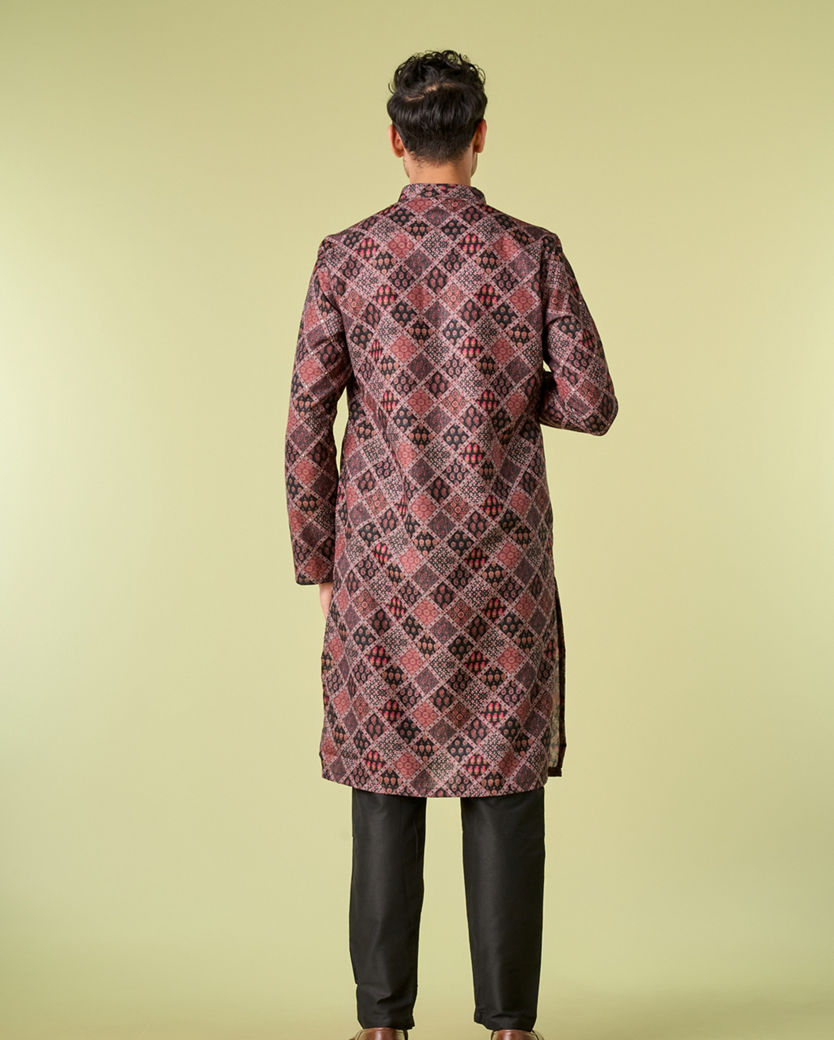 Diwas Men Elegant Black Cotton Kurta Pajama