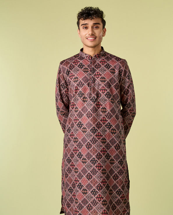 Diwas Men Elegant Black Cotton Kurta Pajama