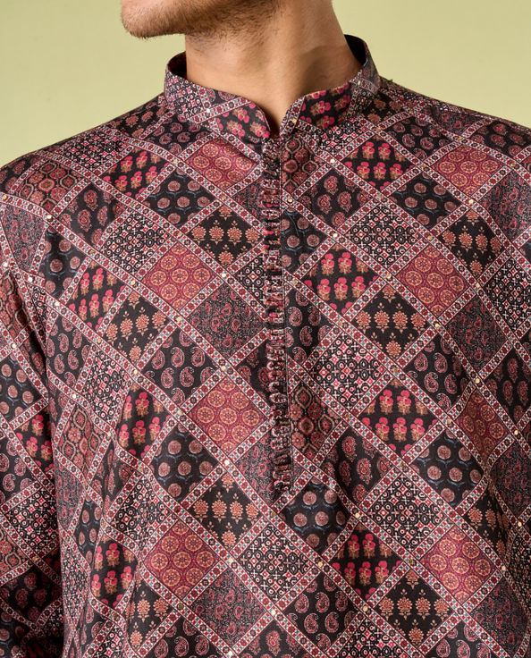 Diwas Men Elegant Black Cotton Kurta Pajama