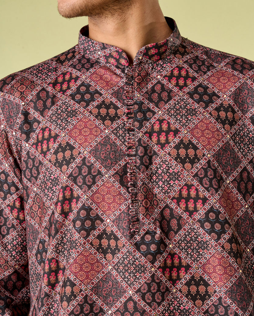 Diwas Men Elegant Black Cotton Kurta Pajama